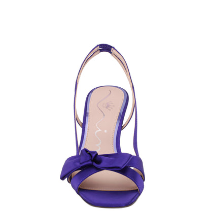 Nina Shoes Lizette Purple Satin with Bow Slingback Sandals on a Mid-Heel