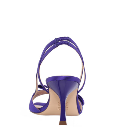 Nina Shoes Lizette Purple Satin with Bow Slingback Sandals on a Mid-Heel