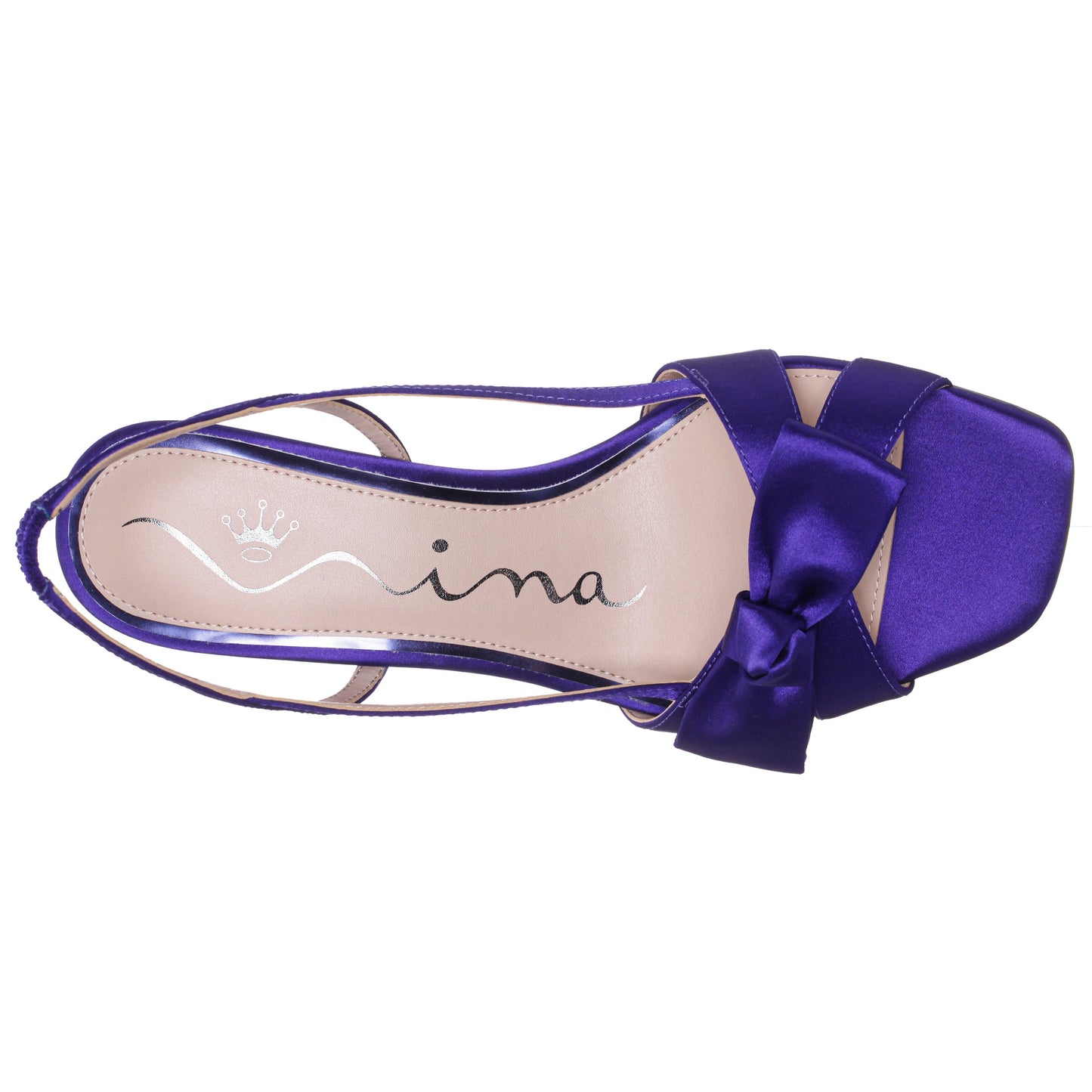 Nina Shoes Lizette Purple Satin with Bow Slingback Sandals on a Mid-Heel