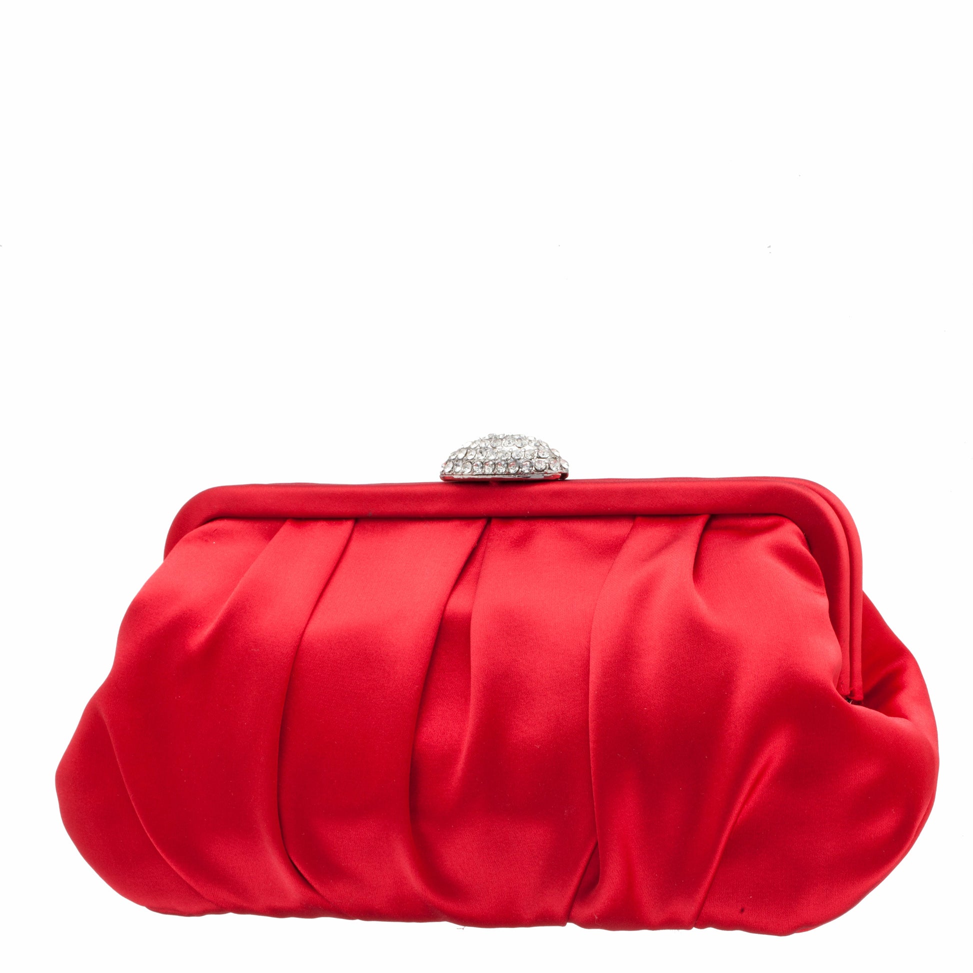 Nina Shoes Concord Red Pleated Frame Clutch With Crystal Clasp