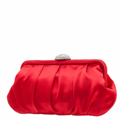 Nina Shoes Concord Red Pleated Frame Clutch With Crystal Clasp