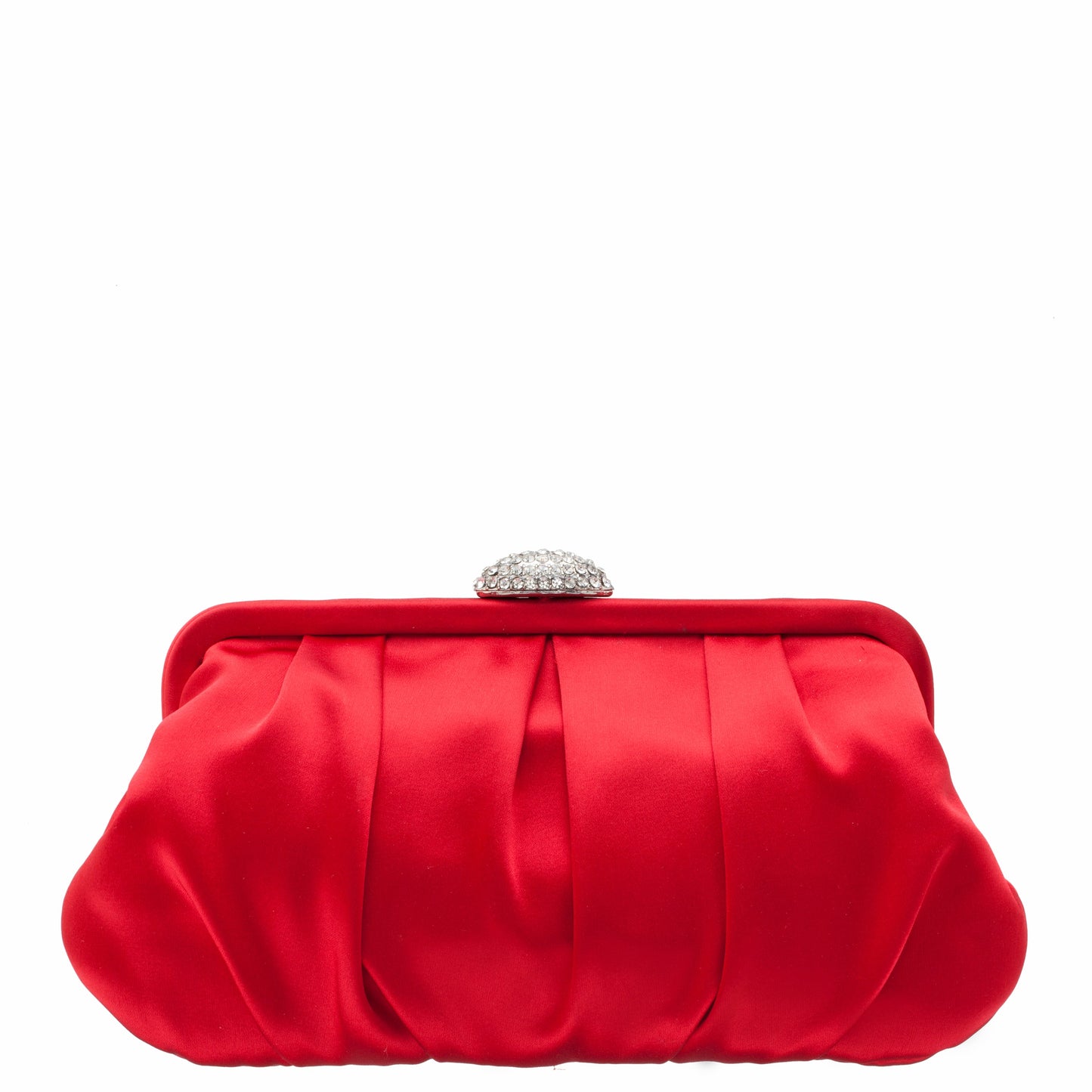 Nina Shoes Concord Red Pleated Frame Clutch With Crystal Clasp