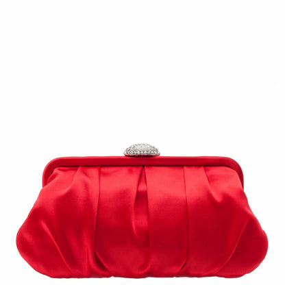 Nina Shoes Concord Red Pleated Frame Clutch With Crystal Clasp