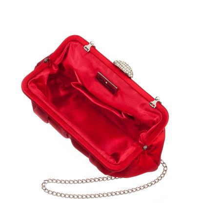 Nina Shoes Concord Red Pleated Frame Clutch With Crystal Clasp