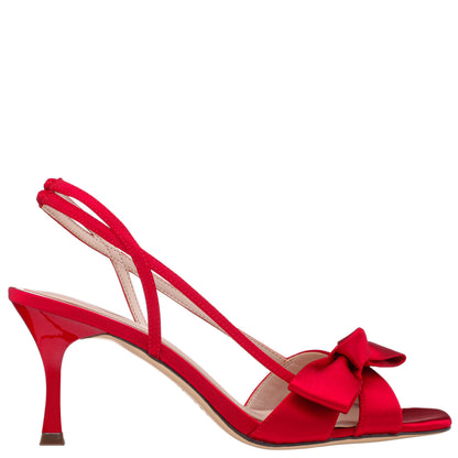 Nina Shoes Lizette Red Satin with Bow Slingback Sandals on a Mid-Heel