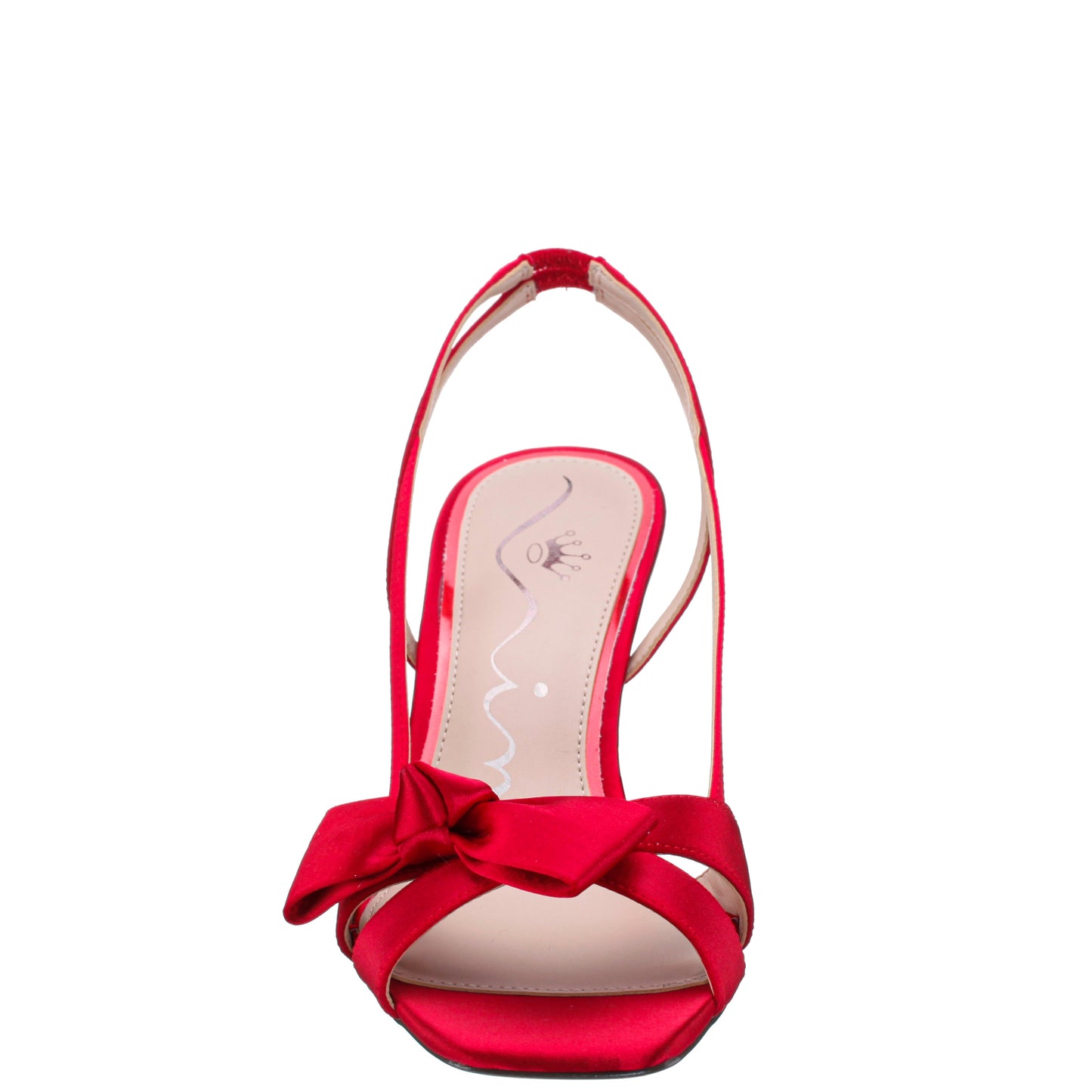 Nina Shoes Lizette Red Satin with Bow Slingback Sandals on a Mid-Heel