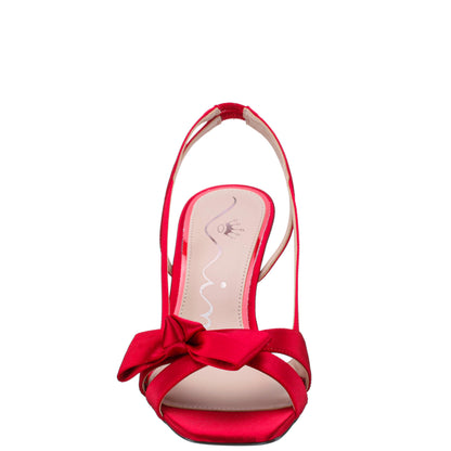 Nina Shoes Lizette Red Satin with Bow Slingback Sandals on a Mid-Heel
