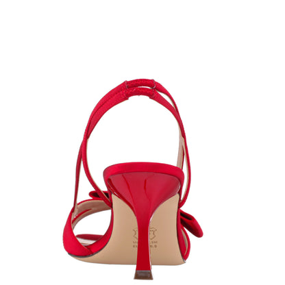 Nina Shoes Lizette Red Satin with Bow Slingback Sandals on a Mid-Heel