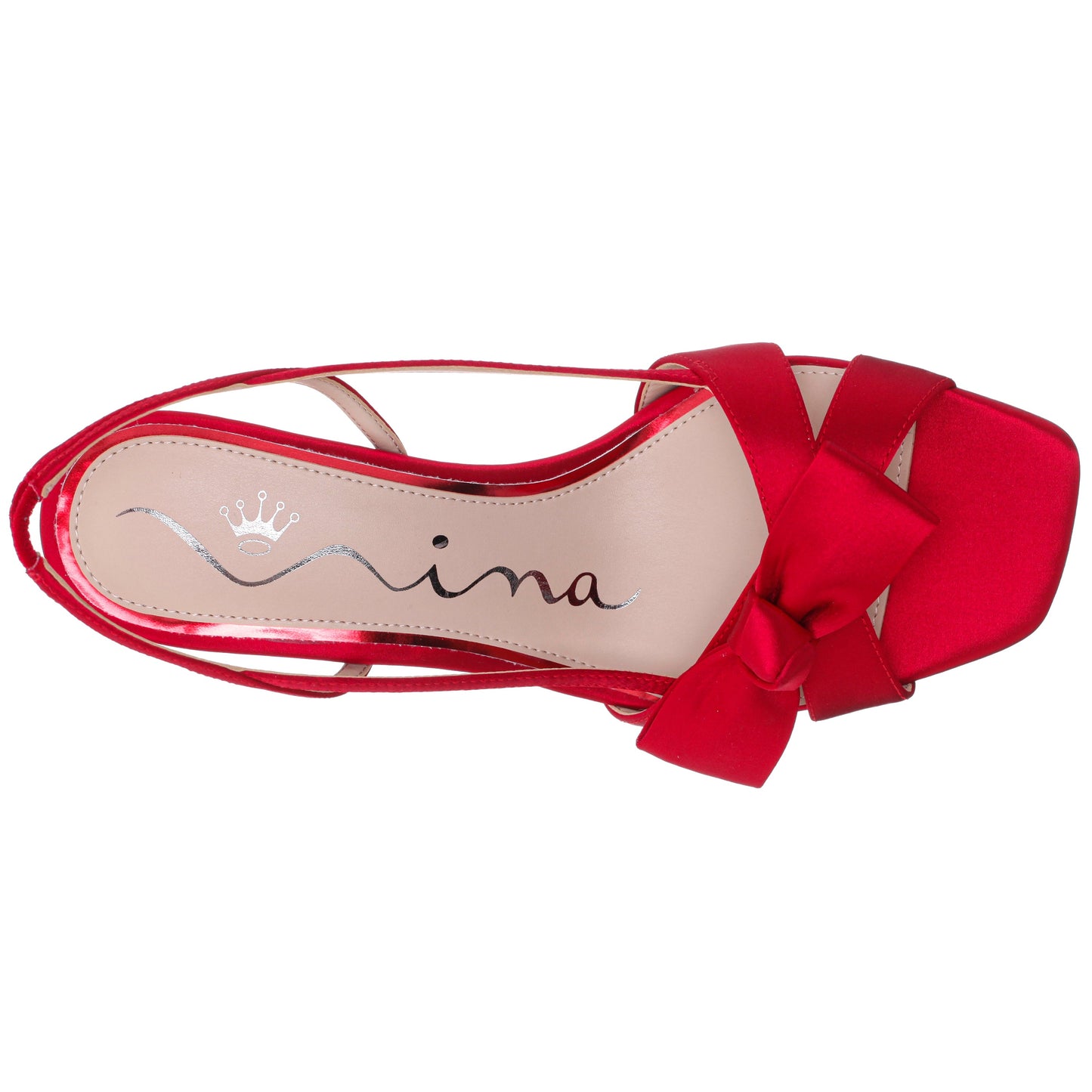 Nina Shoes Lizette Red Satin with Bow Slingback Sandals on a Mid-Heel