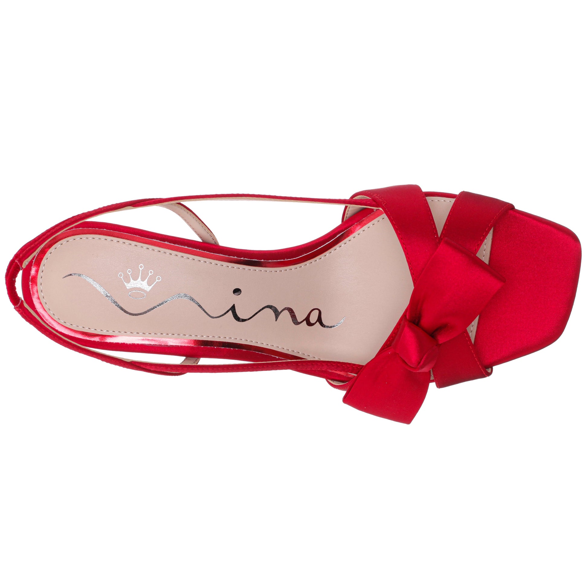 Nina Shoes Lizette Red Satin with Bow Slingback Sandals on a Mid-Heel