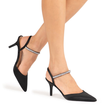 Nina Shoes Taisha Black Sling Back Mid-Heel Dress Shoes