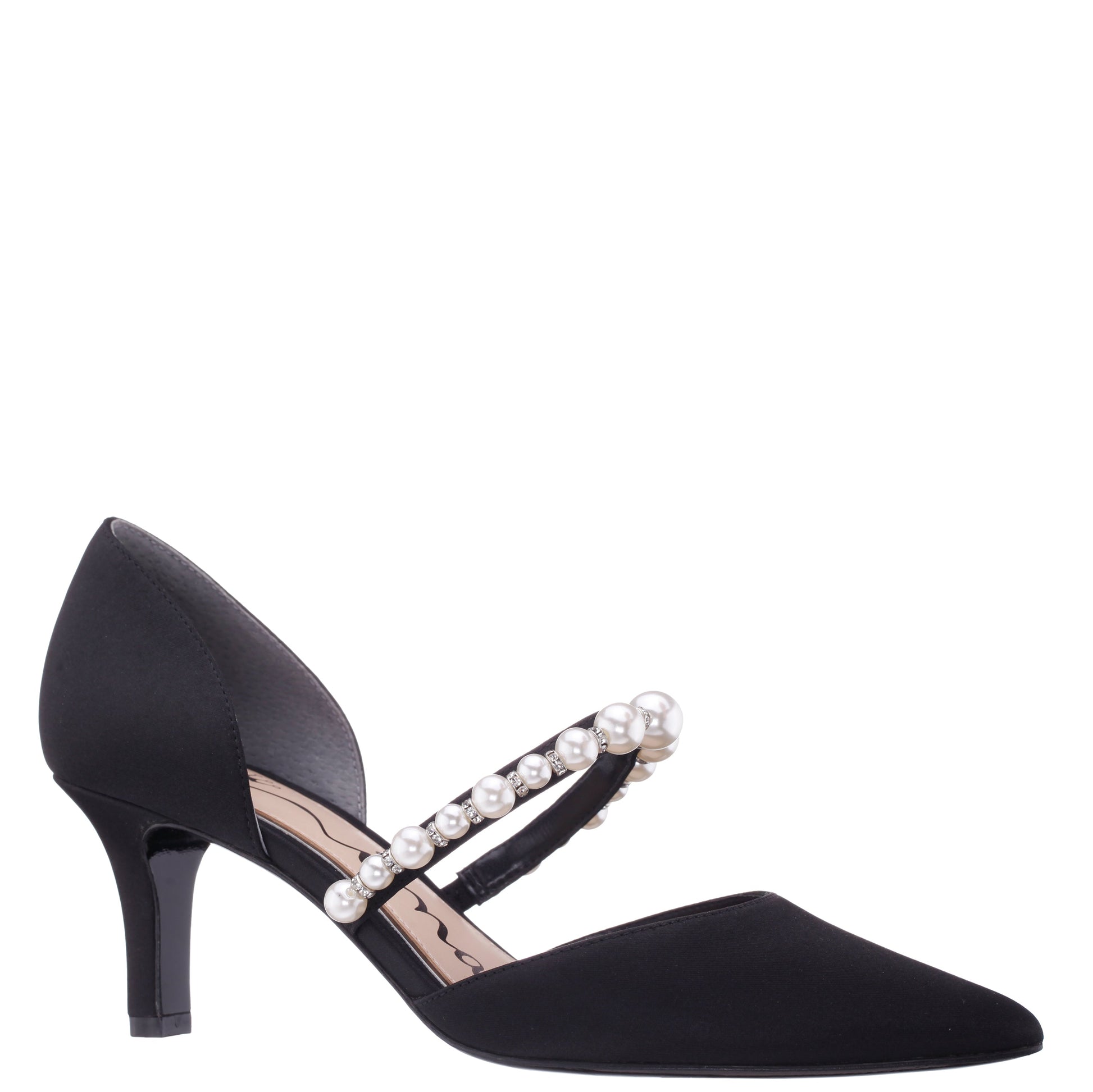 Nina Shoes Blair Black Satin Mid-Heel Pumps