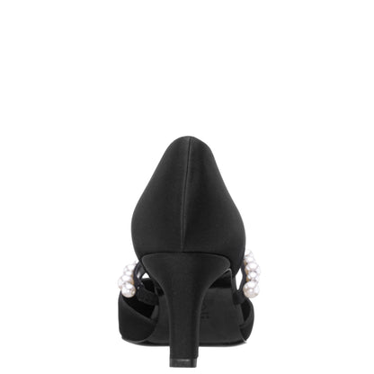 Nina Shoes Blair Black Satin Mid-Heel Pumps