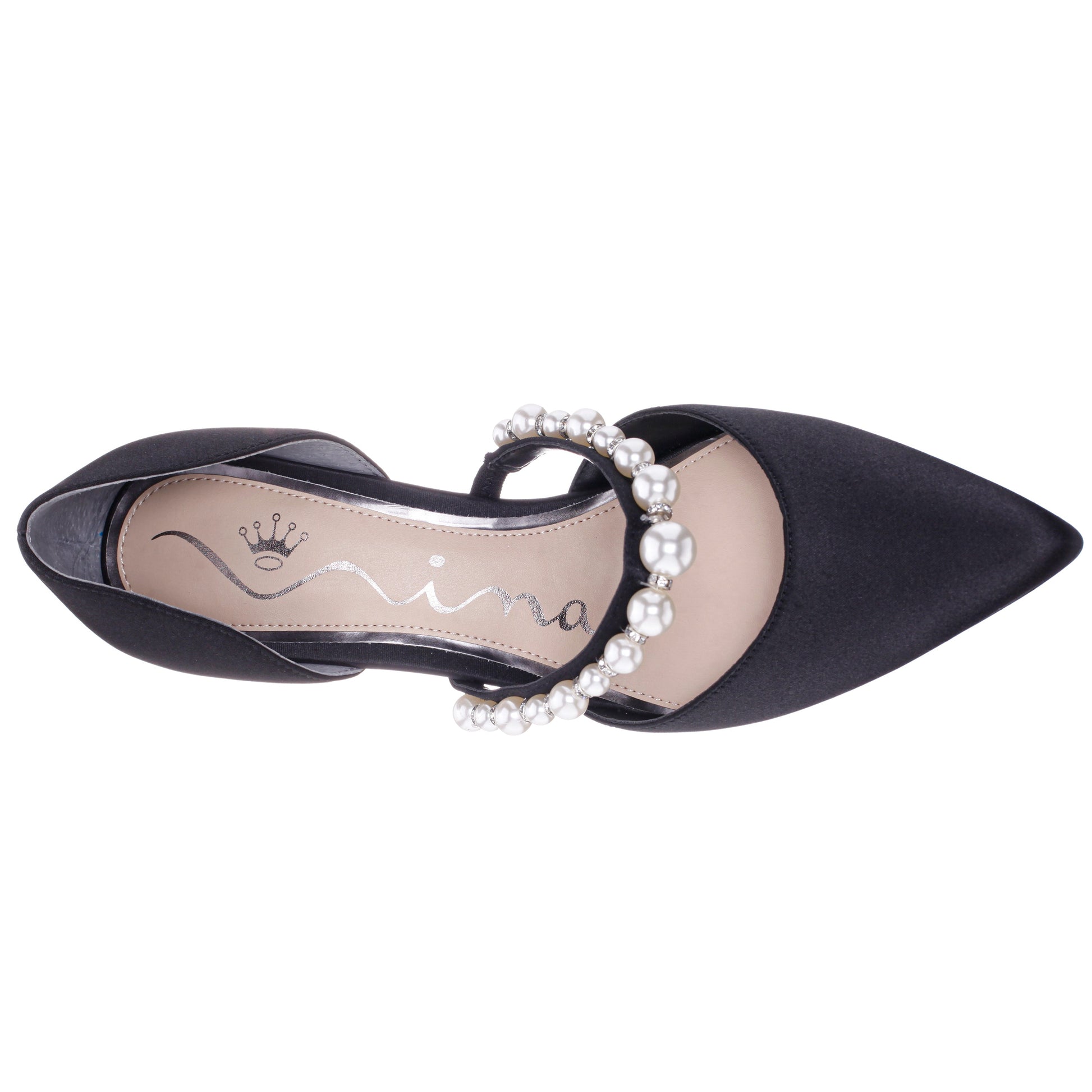 Nina Shoes Blair Black Satin Mid-Heel Pumps