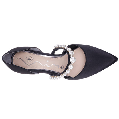 Nina Shoes Blair Black Satin Mid-Heel Pumps