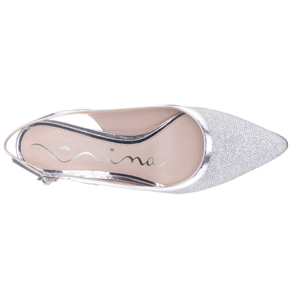 Nina Shoes Nazuri Silver Mid-Heel Pumps