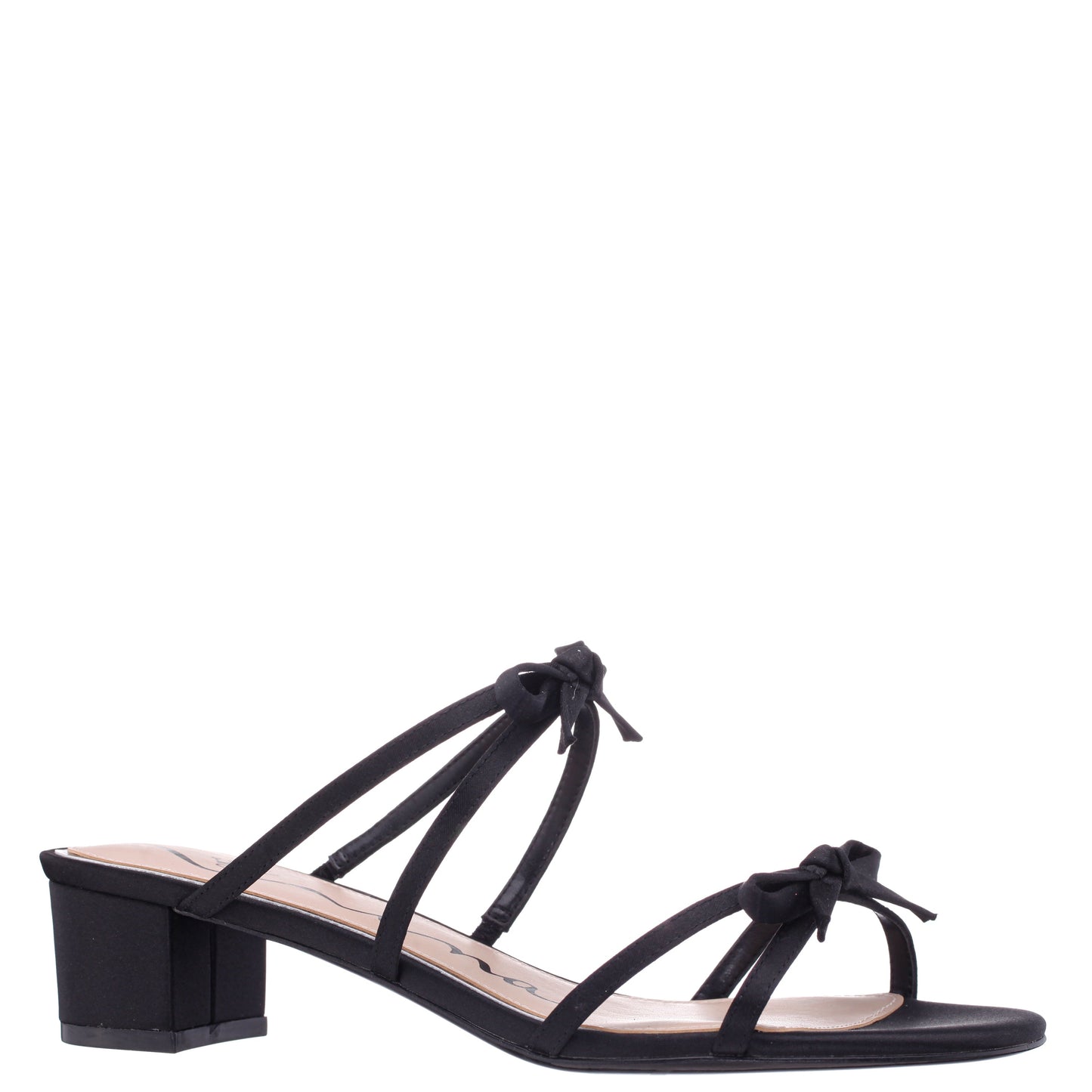 Nina Shoes Gaby Black Satin with Bows on a Block-Heel Slide