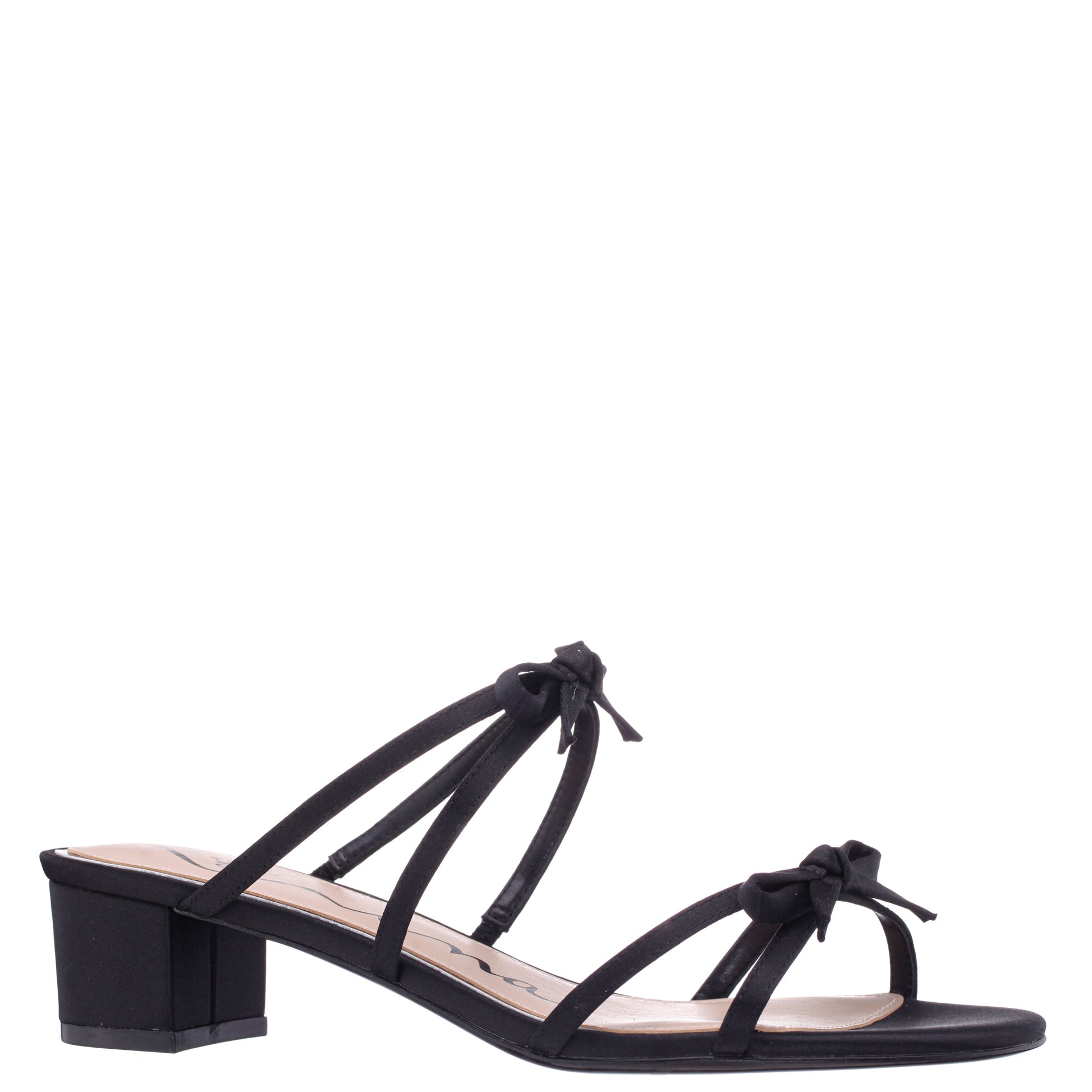 Nina Shoes Gaby Black Satin with Bows on a Block-Heel Slide