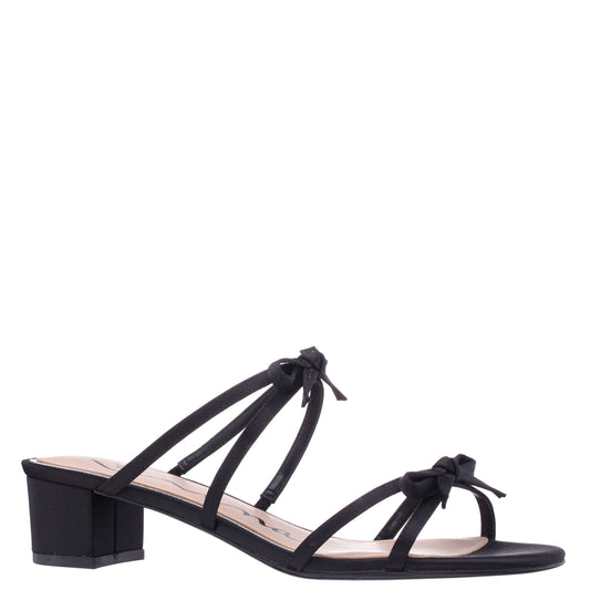 Nina Shoes Gaby Black Satin with Bows on a Block-Heel Slide