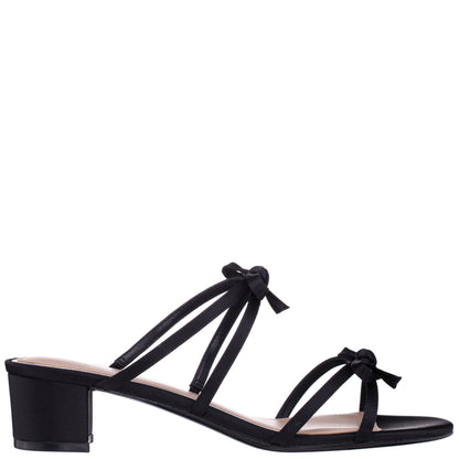 Nina Shoes Gaby Black Satin with Bows on a Block-Heel Slide