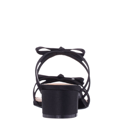 Nina Shoes Gaby Black Satin with Bows on a Block-Heel Slide