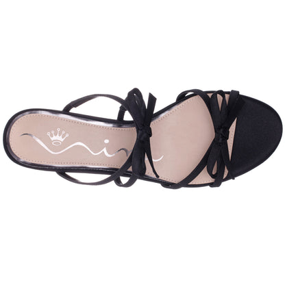 Nina Shoes Gaby Black Satin with Bows on a Block-Heel Slide