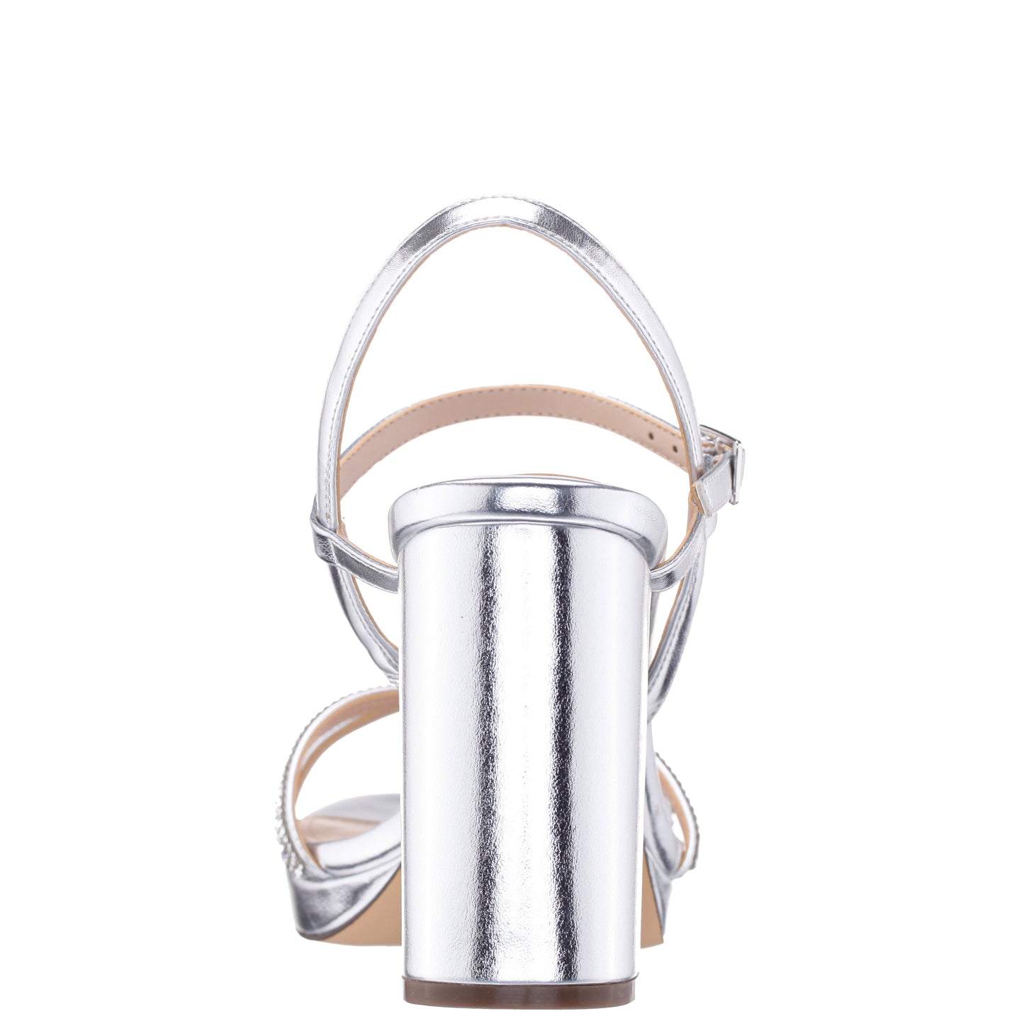 Nina Shoes Steven Silver Metallic Foil with Crystal X-Band Block-Heel Platform Sandals with Ankle-Strap