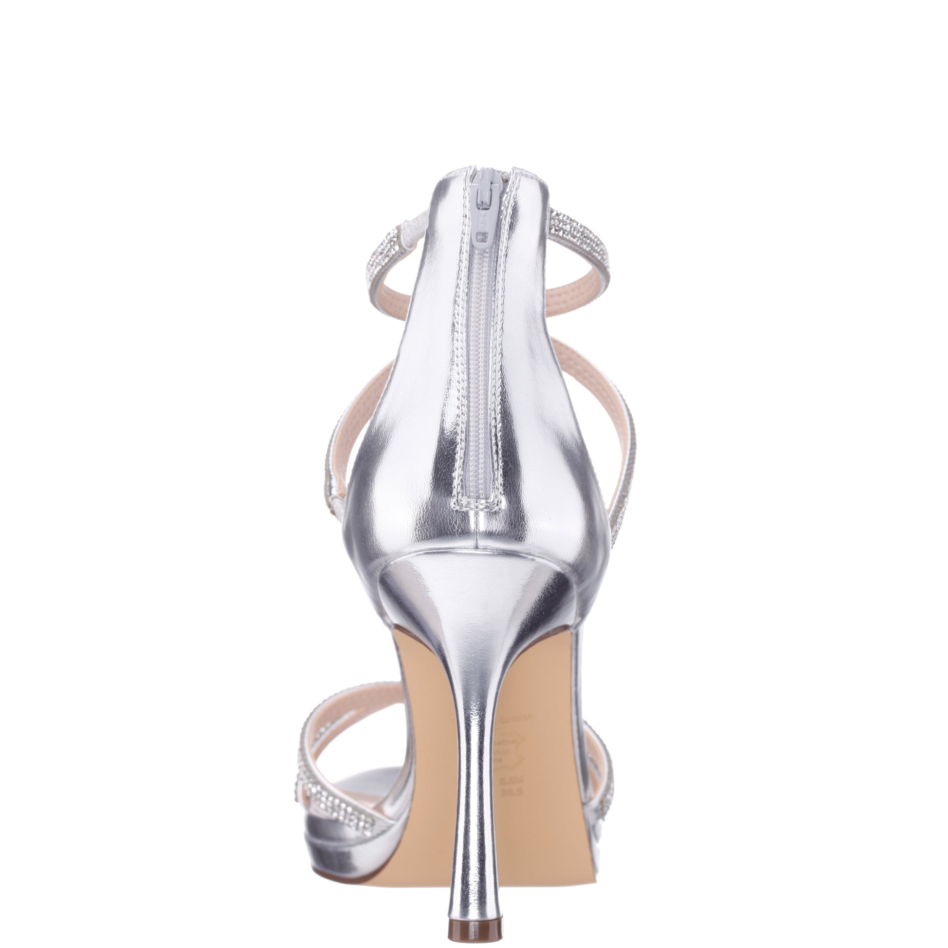 Nina Shoes Ryann Silver Metallic Foil with Clear Crystals High-Heel Platform Sandals with Back Zip