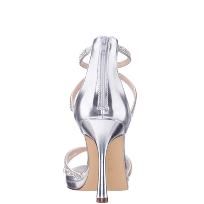 Nina Shoes Ryann Silver Metallic Foil with Clear Crystals High-Heel Platform Sandals with Back Zip