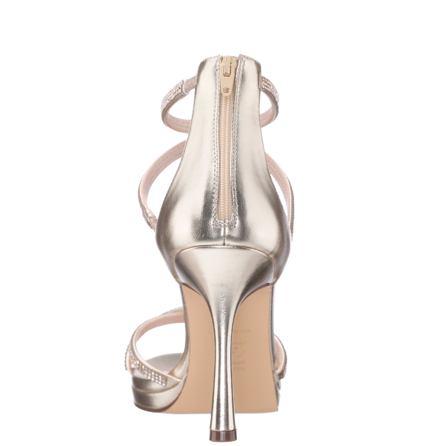 Nina Shoes Ryann Platino Metallic Foil with Clear Crystals High-Heel Platform Sandals with Back Zip