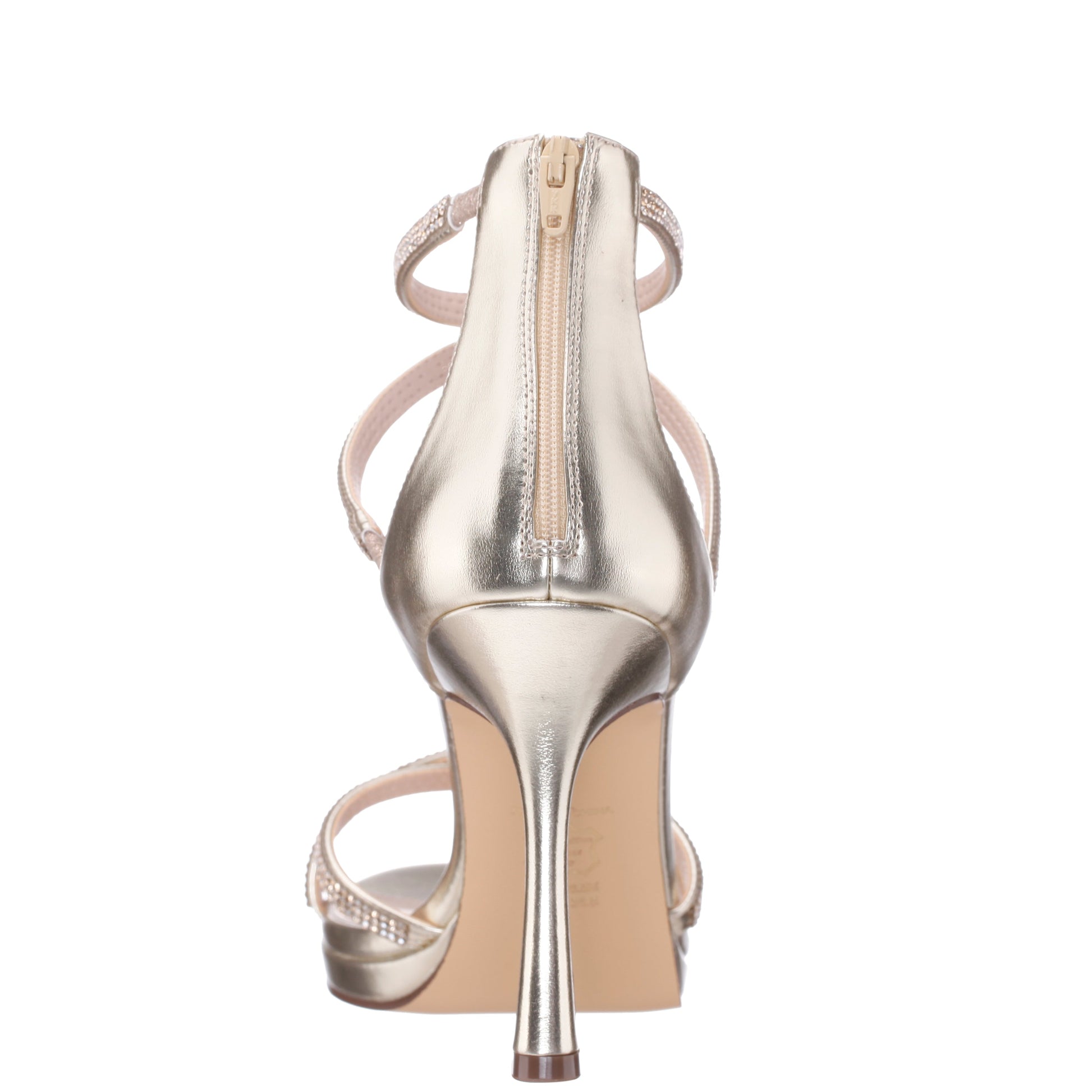 Nina Shoes Ryann Platino Metallic Foil with Clear Crystals High-Heel Platform Sandals with Back Zip