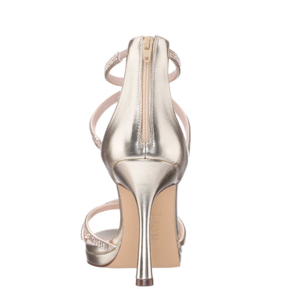 Nina Shoes Ryann Platino Metallic Foil with Clear Crystals High-Heel Platform Sandals with Back Zip