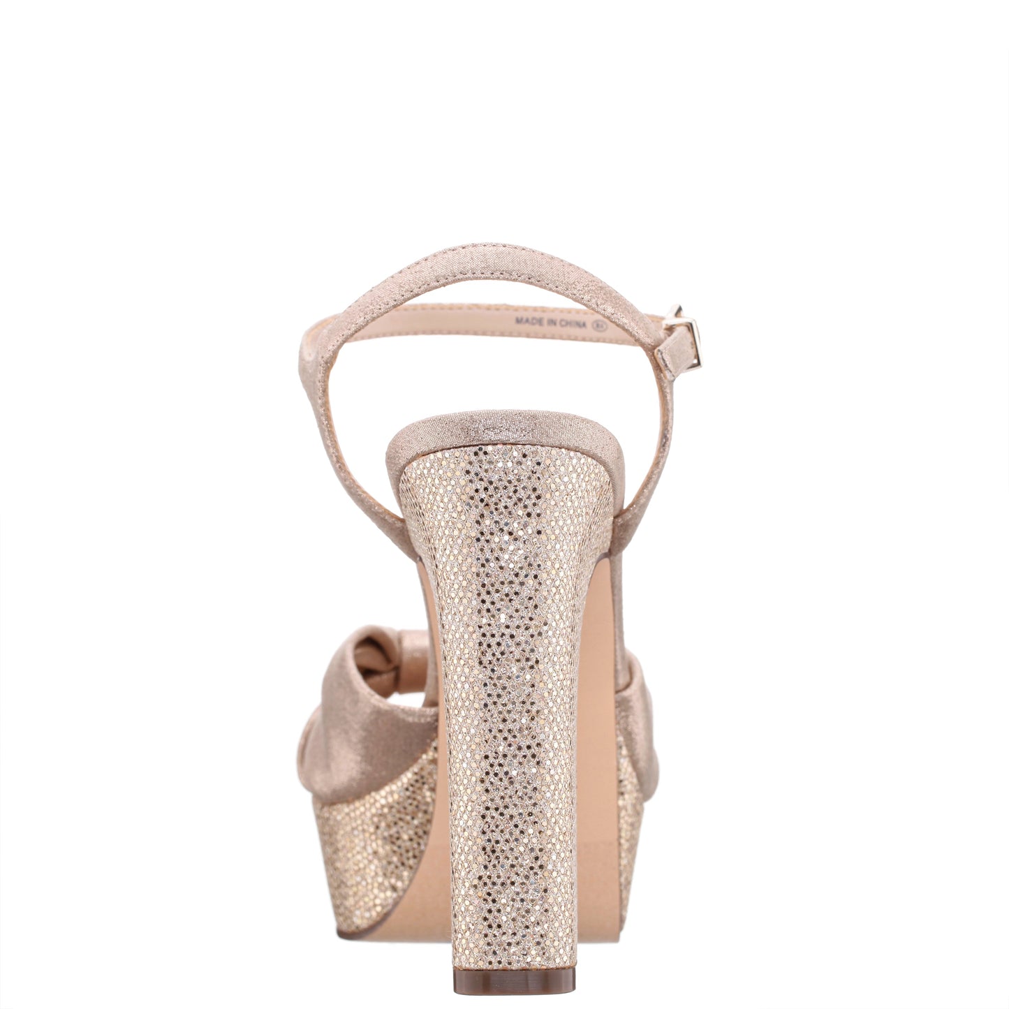 Nina Shoes Skylynn Beige Glitter Shine Block-Heel with Platform Stiletto Beigeal with Ankle-Strap