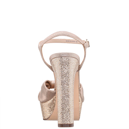 Nina Shoes Skylynn Beige Glitter Shine Block-Heel with Platform Stiletto Beigeal with Ankle-Strap