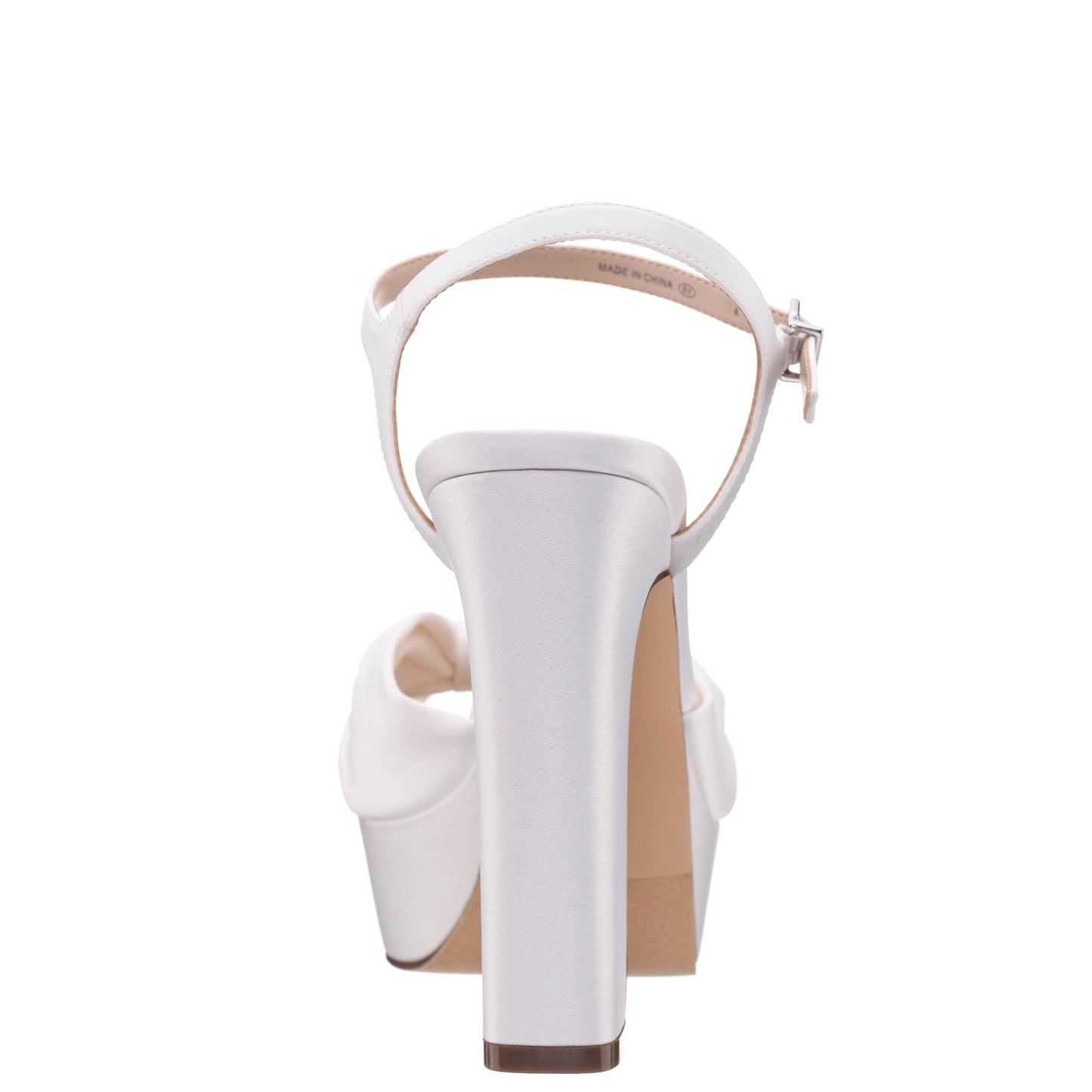 Nina Shoes Skylynn White Satin Block-Heel with Platform Stiletto Sandal with Ankle-Strap