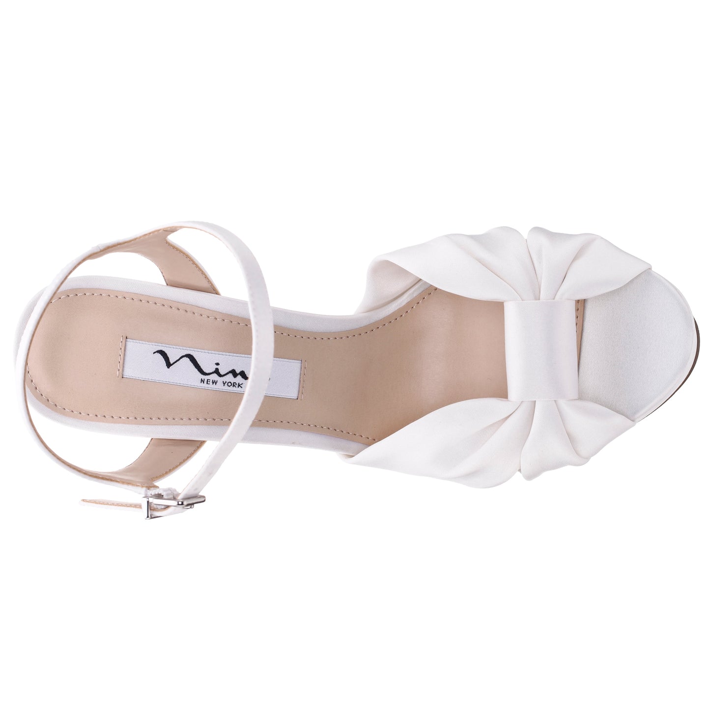 Nina Shoes Skylynn White Satin Block-Heel with Platform Stiletto Sandal with Ankle-Strap