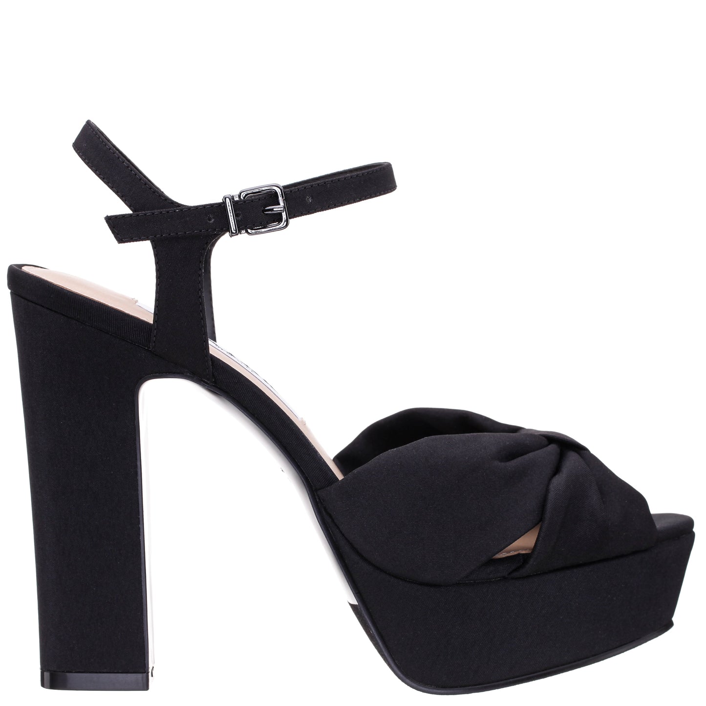 Nina Shoes Skylynn Black Peau Block-Heel with Platform Stiletto Sandal with Ankle-Strap