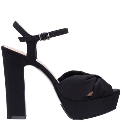 Nina Shoes Skylynn Black Peau Block-Heel with Platform Stiletto Sandal with Ankle-Strap