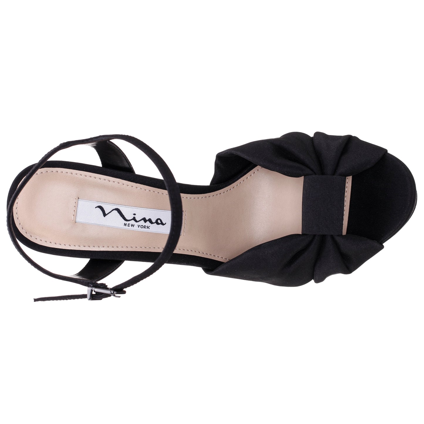 Nina Shoes Skylynn Black Peau Block-Heel with Platform Stiletto Sandal with Ankle-Strap