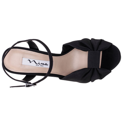 Nina Shoes Skylynn Black Peau Block-Heel with Platform Stiletto Sandal with Ankle-Strap