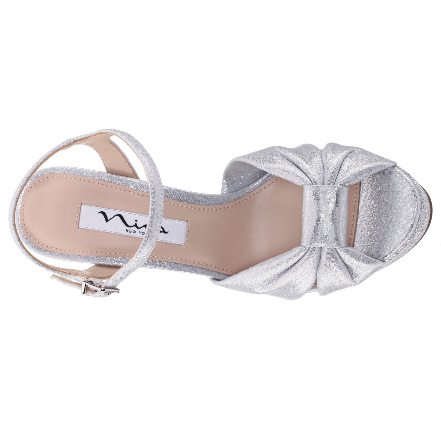 Nina Shoes Skylynn Silver Glitter Block-Heel with Platform Stiletto Sandal with Ankle-Strap