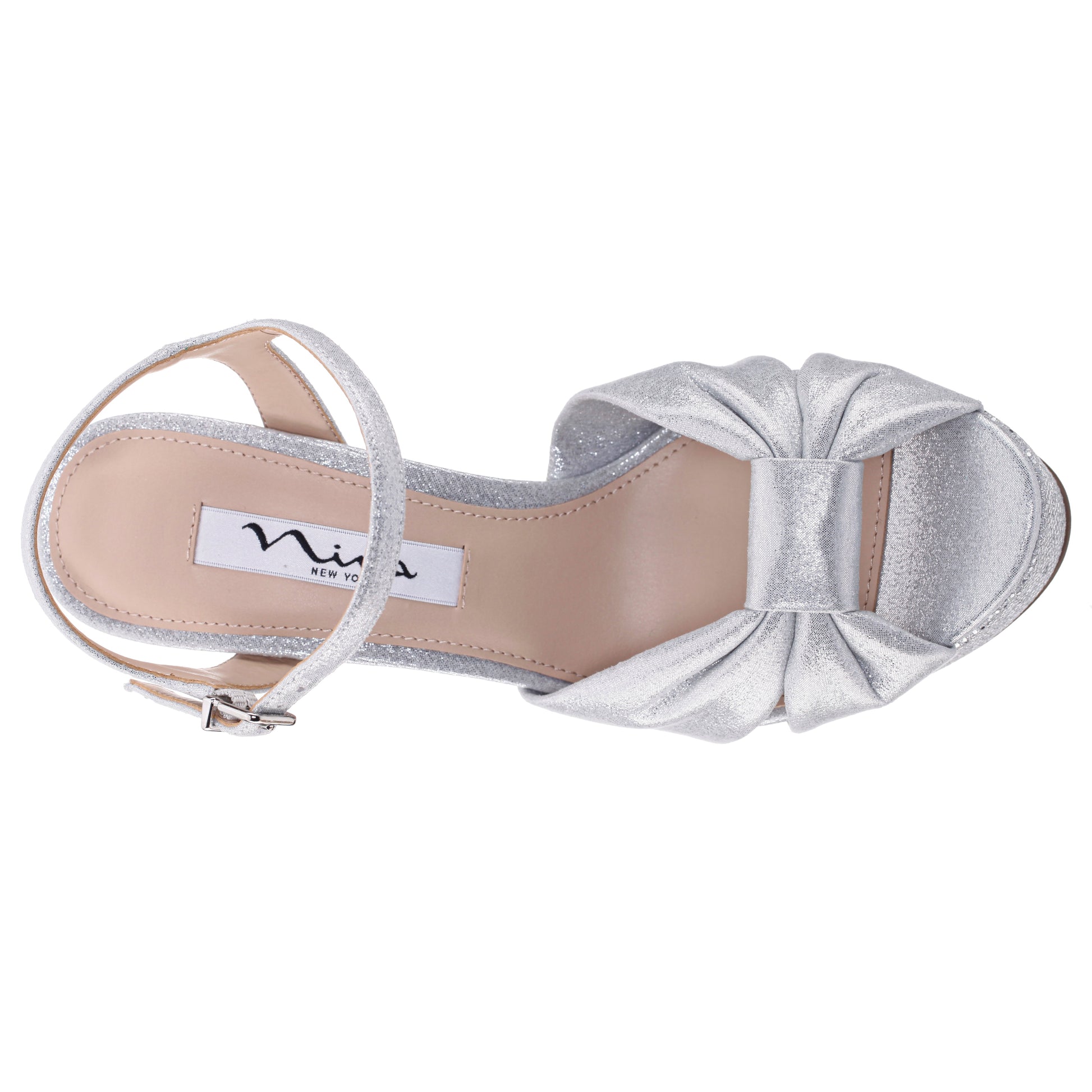 Nina Shoes Skylynn Silver Glitter Block-Heel with Platform Stiletto Sandal with Ankle-Strap