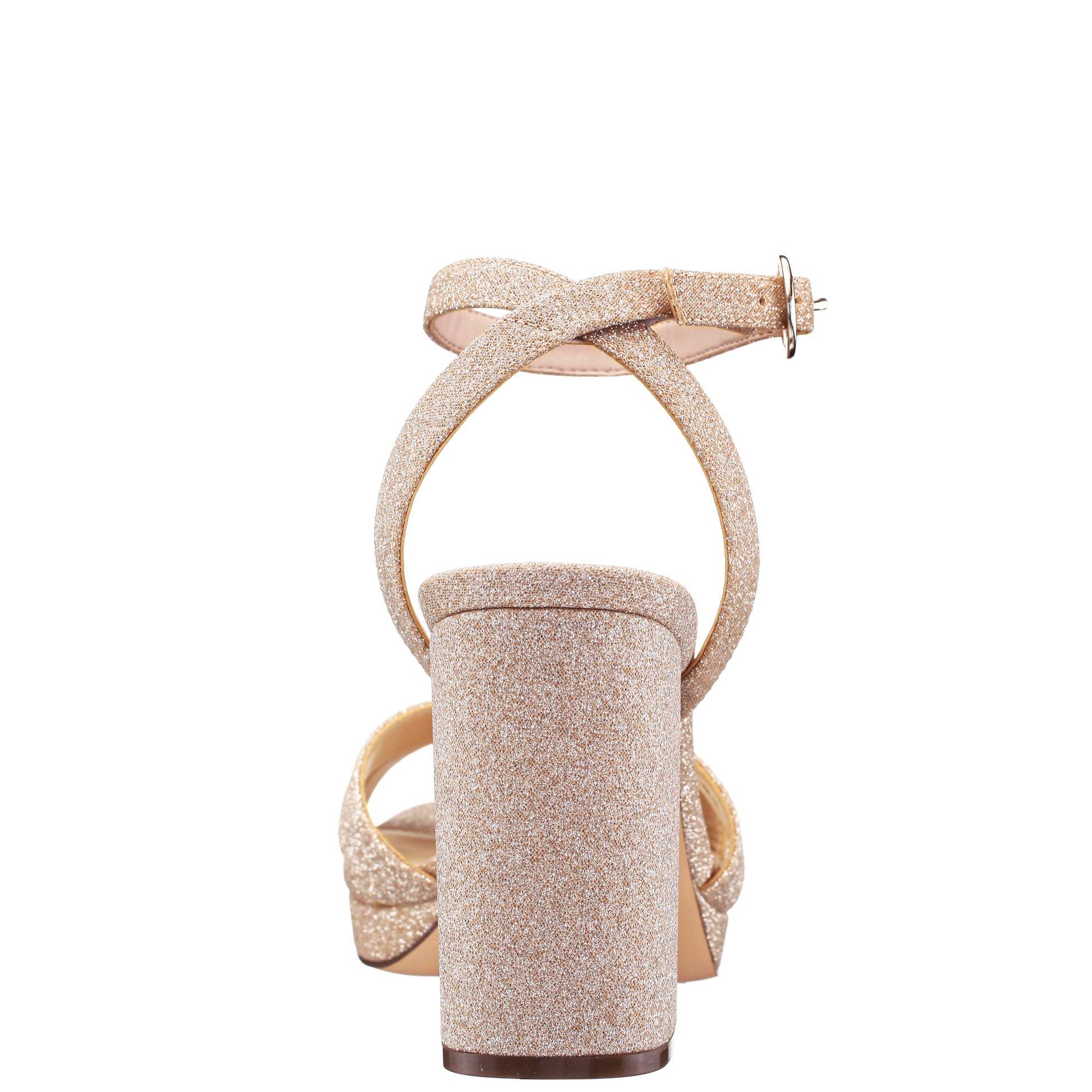 Nina Shoes Shelia Beige Glitter Net Block-Heel Platform Sandals with Ankle-Strap