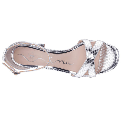 Nina Shoes Beau Silver Snake Block-Heel Platform Sandals