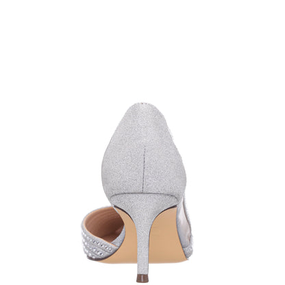 Nina Shoes Noreen Silver Glitter with Crystals Mid-Heel D'Orsay Pumps with Pointed-Toe