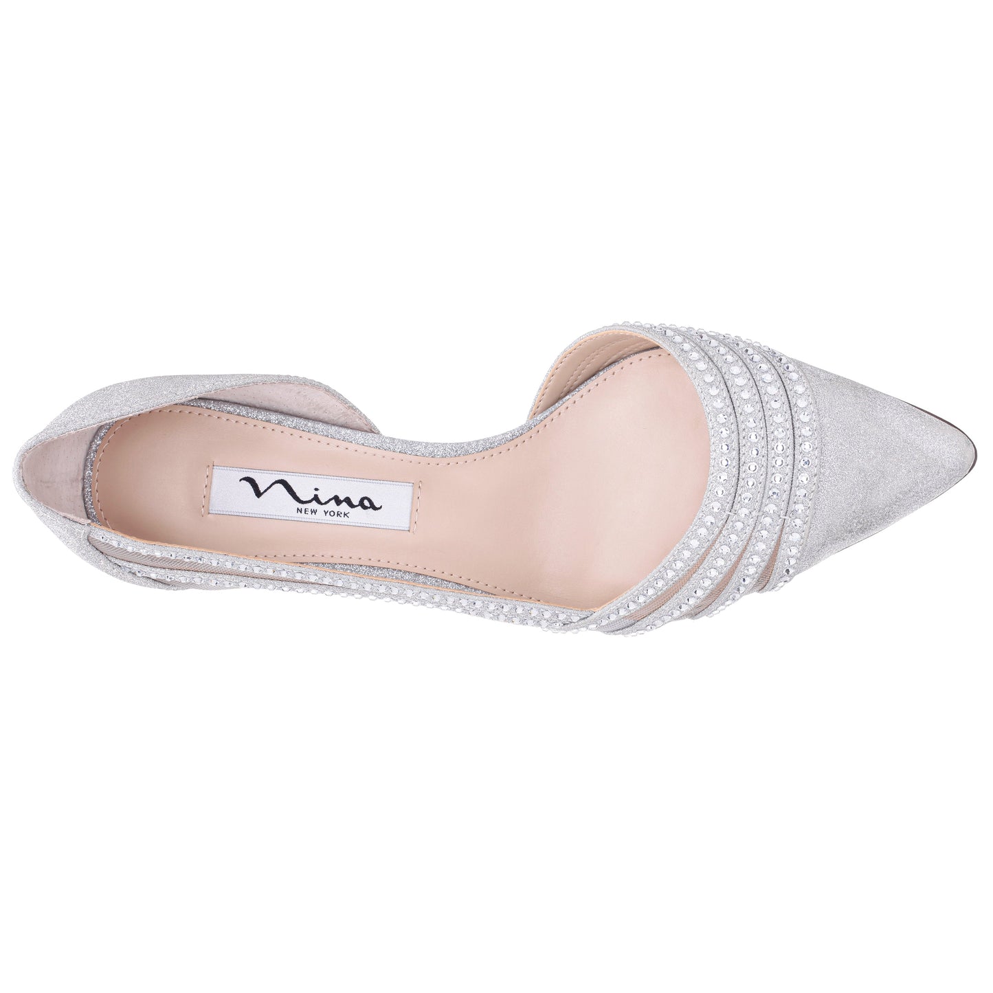 Nina Shoes Noreen Silver Glitter with Crystals Mid-Heel D'Orsay Pumps with Pointed-Toe