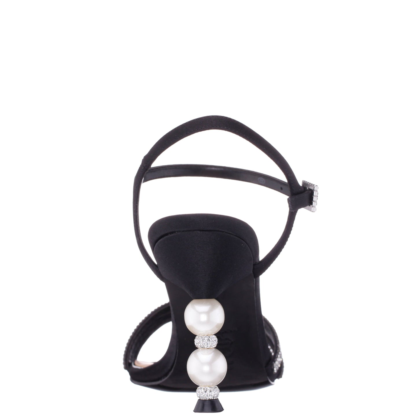 Nina Shoes Veera Black Satin with Crystals and Pearls High-Heel Sandals with Jeweled Ankle-Strap