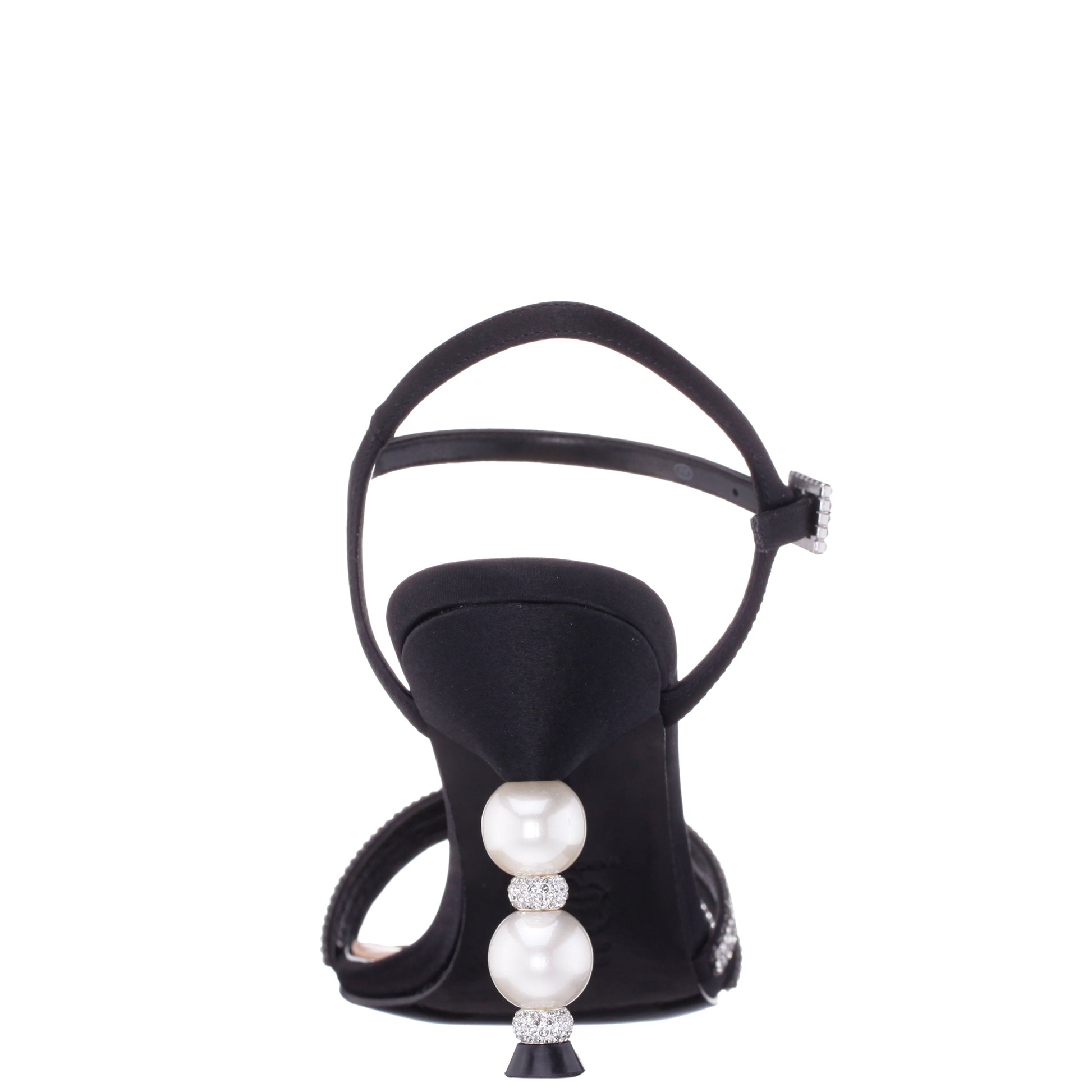 Nina Shoes Veera Black Satin with Crystals and Pearls High-Heel Sandals with Jeweled Ankle-Strap