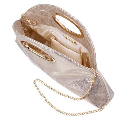 Nina Shoes Jael Light Gold Metallic Geo Swirl Fabric Handle Bag
