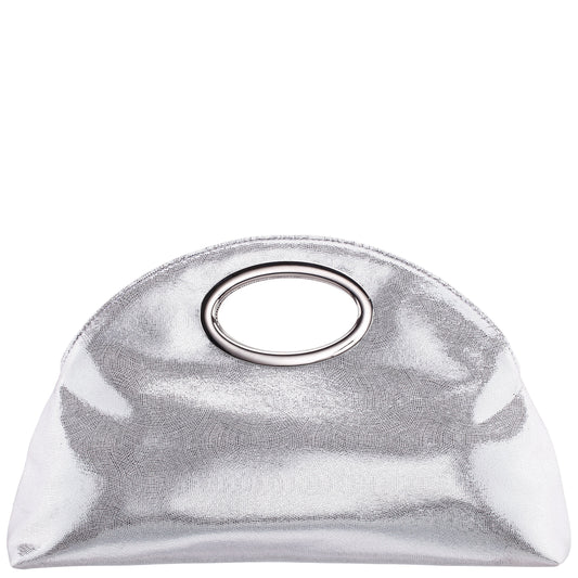 Nina Shoes Jael Silver Metallic Geo Swirl Fabric Handle Bag